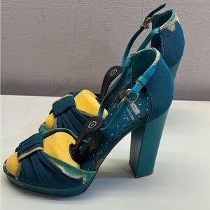 Moschino Blue and Yellow Heels with Chunky Straps